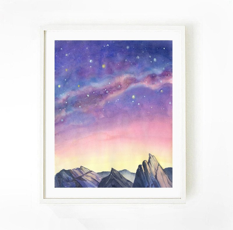 北歐風居家海報-夜晚星空-水彩畫-海報-臥室裝飾畫-民宿-風景 - 海報/掛畫/掛布 - 紙 