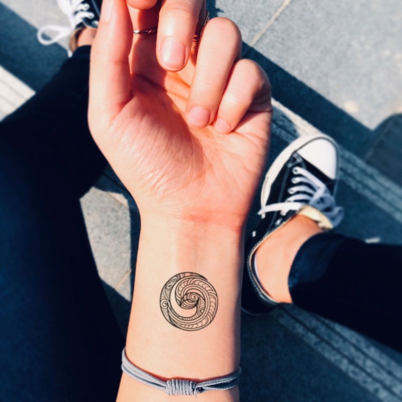 OhMyTat 科魯 Koru 旋轉圖案刺青紋身貼紙 (4 張) - 紋身貼紙/刺青貼紙 - 紙 黑色