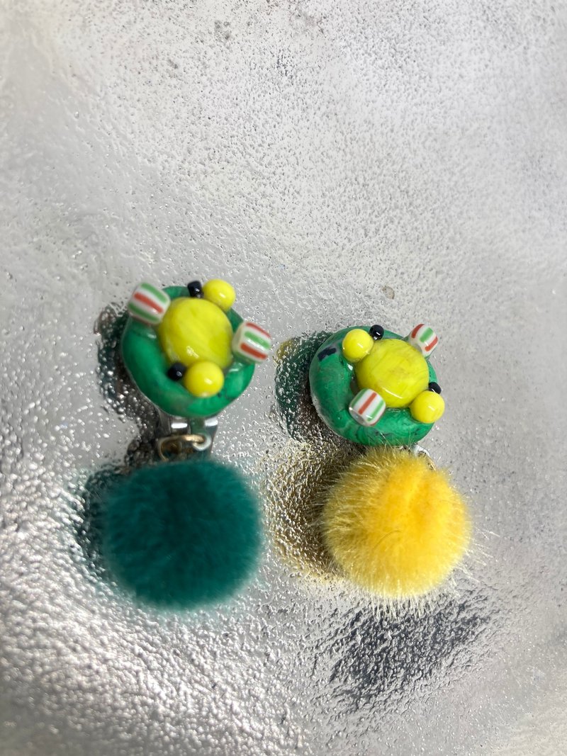 Green and Yellow Clip-On - Earrings & Clip-ons - Other Materials Yellow