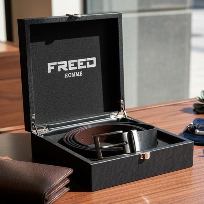 【FREED】 方形扣素面休閒真皮皮帶 - 黑銀 - 皮帶/腰帶 - 真皮 黑色