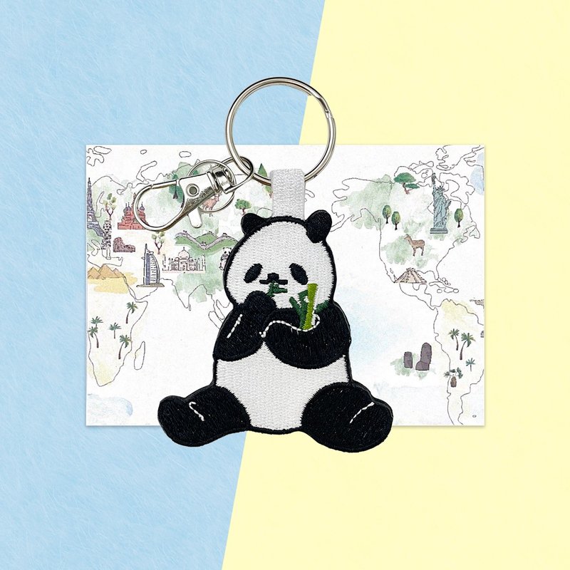 Double-sided embroidery keychain-Panda - ที่ห้อยกุญแจ - งานปัก ขาว