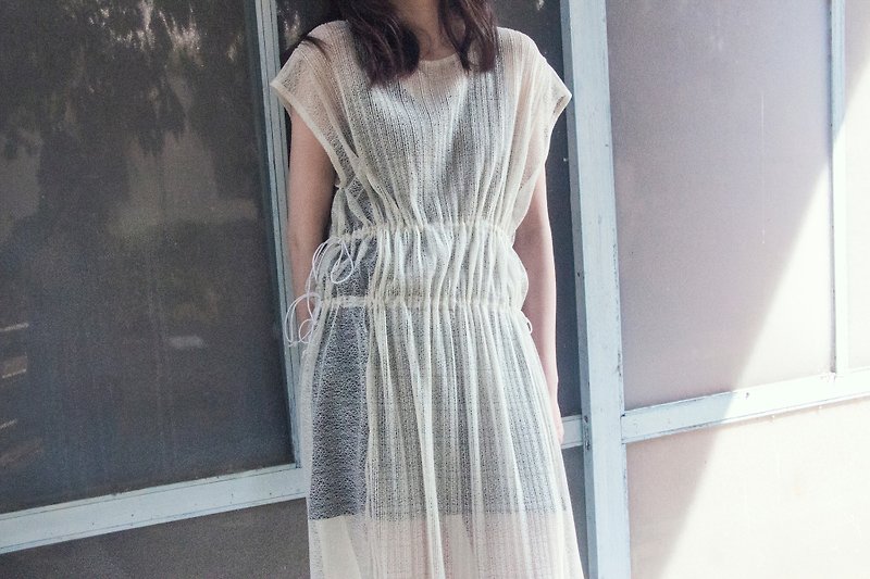聚酯纖維 洋裝/連身裙 白色 - Madeleine 百褶拼接紗質洋裝罩衫