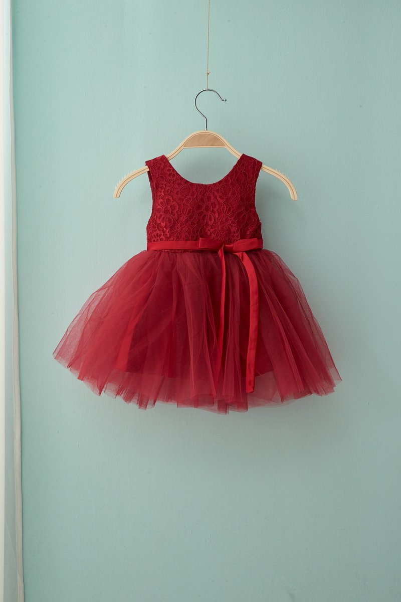 HAO.HAO kids Lace Embroidered Tulle Skirt - Red - ชุดเด็ก - วัสดุอื่นๆ สีแดง