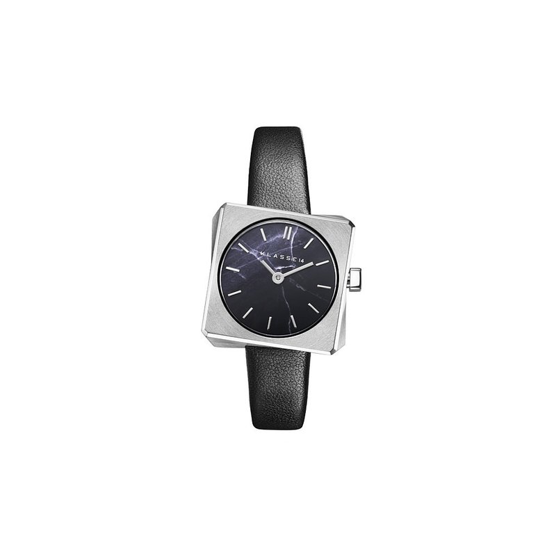 Spin Silver Black Leather Watch 25mm - นาฬิกาผู้หญิง - สแตนเลส สีดำ