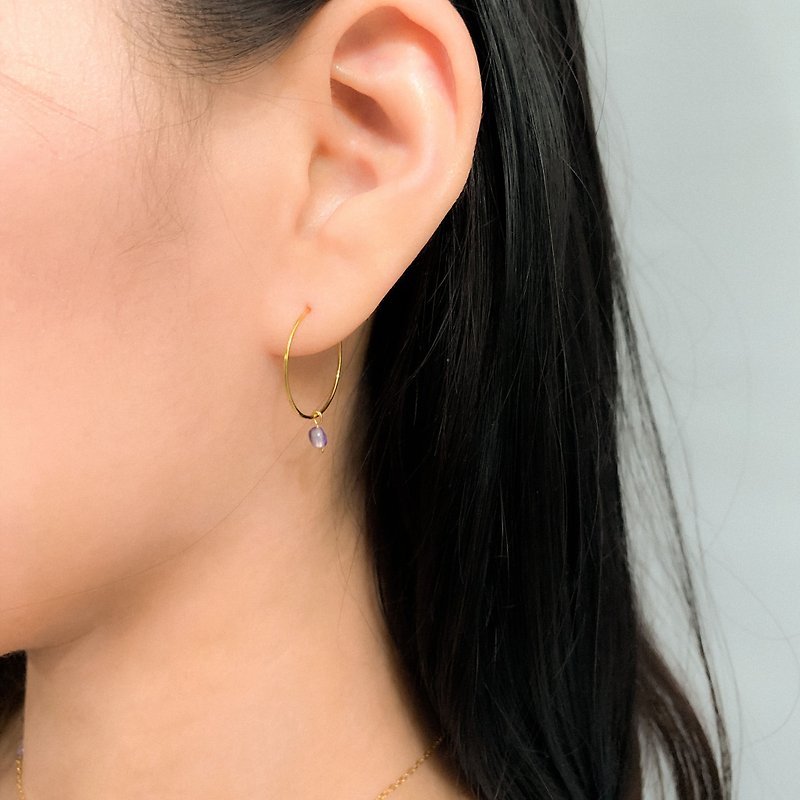 3 colors in | simple faceted amethyst ear hoop earrings - ต่างหู - คริสตัล สีม่วง