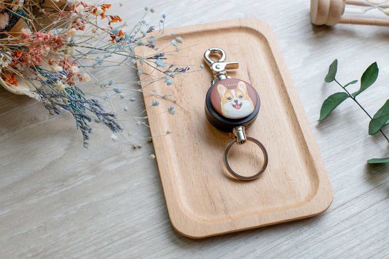 ihaoliu retractable key ring - hand-painted style series / Corgi_AYH25 - ที่ห้อยกุญแจ - วัสดุอื่นๆ ขาว