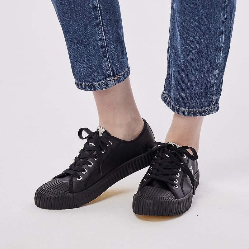 moz瑞典 駝鹿防潑水 防汙 舒適皮質 綁帶款 餅乾鞋(魔法黑) - 女款休閒鞋 - 其他材質 黑色