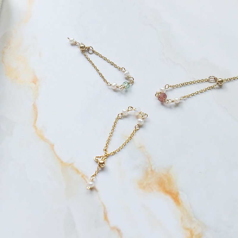 Spring whisper - 14K gold-chain ring (red tourmaline / opal / green Stone) - General Rings - Semi-Precious Stones White