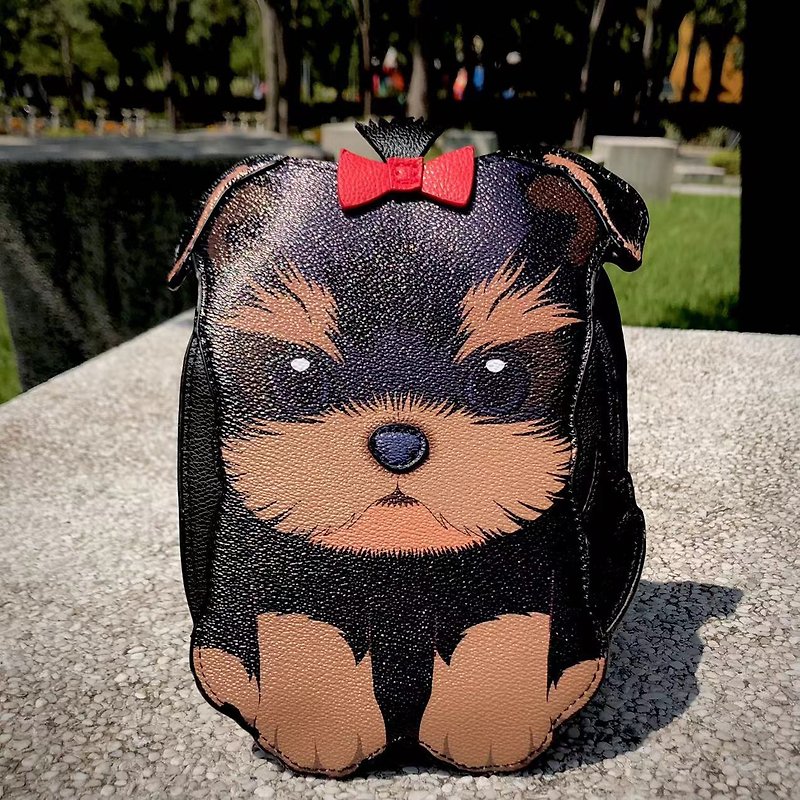 Red Bow Yorkshire Terrier Puppy Childlike Shape Crossbody Bag For Sale- Kule Village - Messenger Bags & Sling Bags - Faux Leather Black