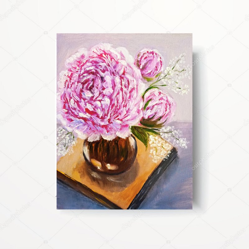 牡丹粉花原花艺术原画 - 壁貼/牆壁裝飾 - 其他材質 多色