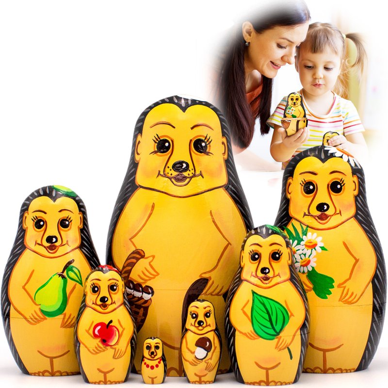 Animals Nesting Dolls Set 7 pcs - Matryoshka Dolls - Hedgehog Toys for Kids - 寶寶/兒童玩具/玩偶 - 木頭 多色