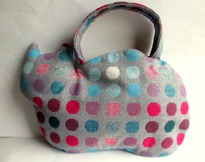 New color new work! Woolen cat bag * colorful dot light gray - กระเป๋าถือ - ผ้าฝ้าย/ผ้าลินิน สีเทา