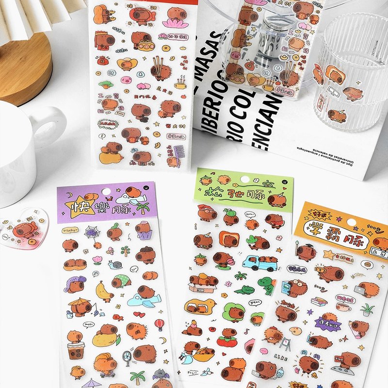 Infeel.Me Warm Air Capybara Series DIY Notebook Decoration Guka PET Flash Sand Sticker - สติกเกอร์ - วัสดุอื่นๆ 