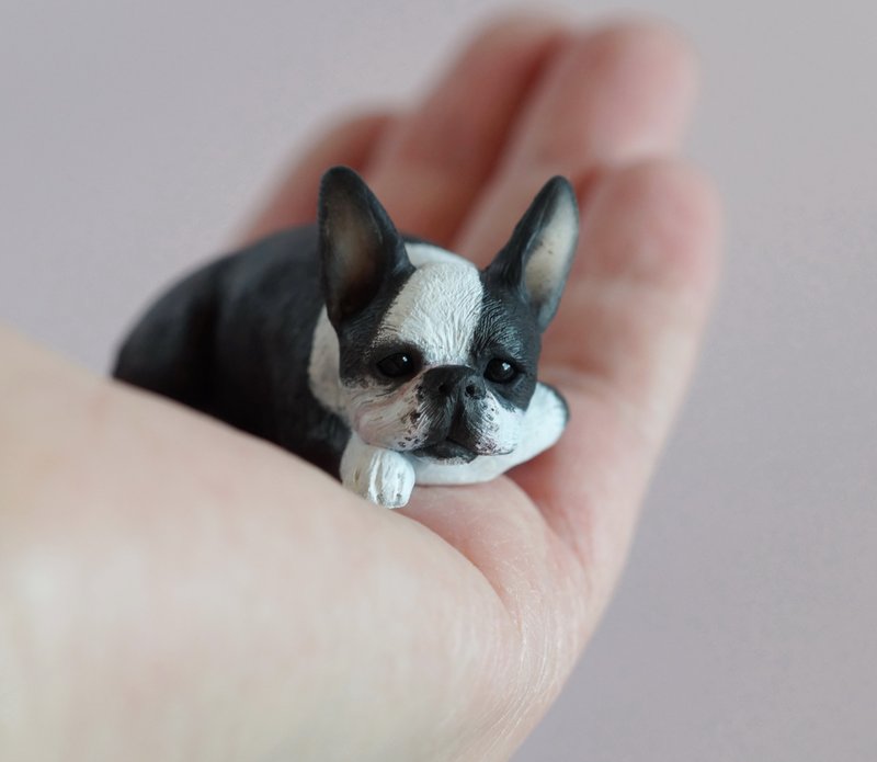 Custom made. Boston terrier. Miniature figurine of your Dog made in polymer clay - 其他 - 其他材質 