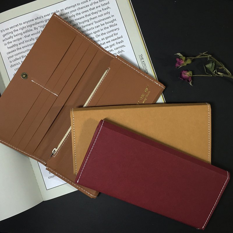 Washable kraft paper long wallet  red , Tan, Brown - Wallets - Paper Red