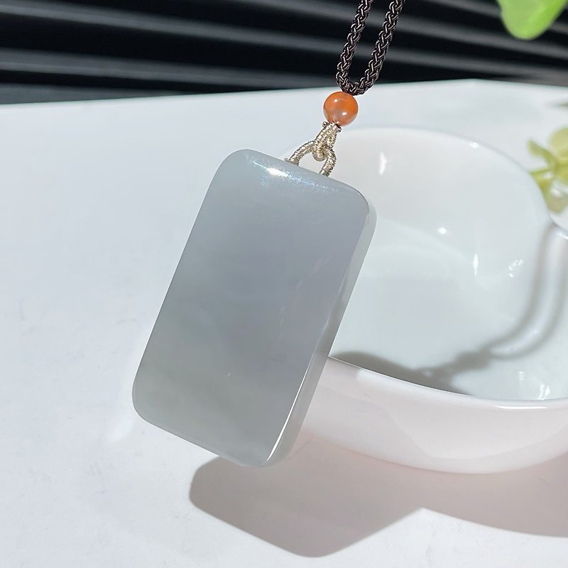 Hetian Jade Ice Soot Pendant Safe and Safe Brand Plain Necklace With Certificate - Bracelets - Jade Gray