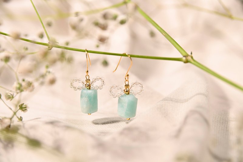 Gift Sterling Silver Earrings/ Stone White Crystal/JIEGEM Sister's Jewelry - ต่างหู - เครื่องประดับพลอย สีเขียว