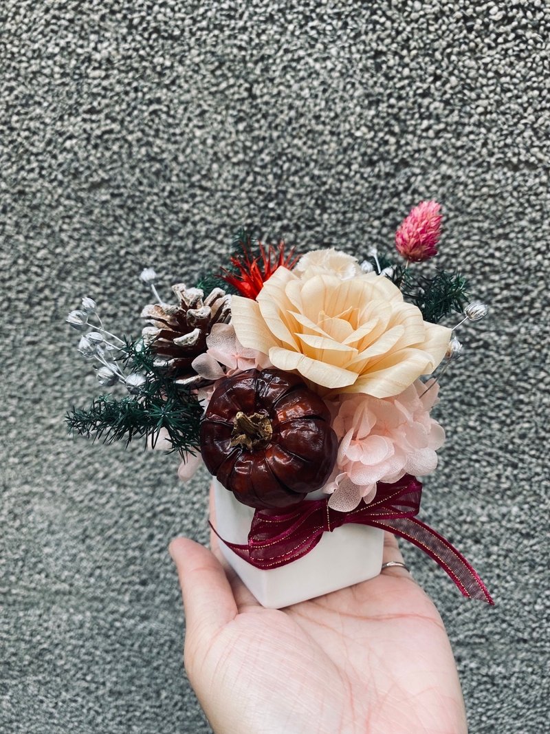 聖誕檜樂盆花 - 乾燥花/永生花 - 木頭 紅色