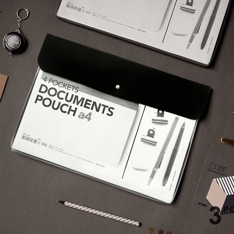 Jstory - Office Stationery - Simple textured A4 brass buckle file bag - Black textured, JST32963 - Folders & Binders - Plastic Black
