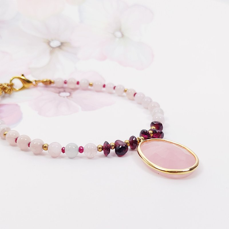 Natural Love Morganite Ruby 18K Gold Bracelet - สร้อยข้อมือ - เครื่องเพชรพลอย สึชมพู