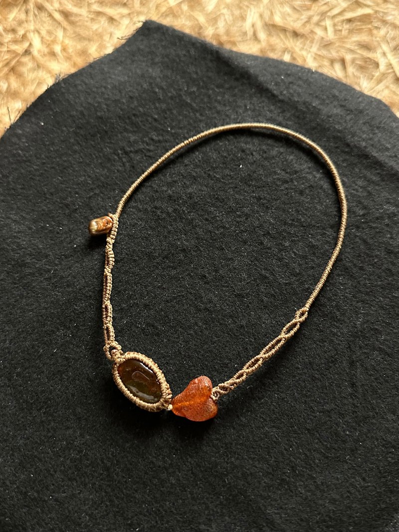 Baltic Amber Woven Wax Cord Necklace - Necklaces - Semi-Precious Stones Orange