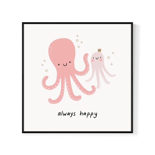 いつまでも幸せになれますように かわいいタコの親子ぶら下げ絵 癒しの子供部屋のレイアウト 優しいピンク イラスト ショップ Boluo Gallery ポスター 絵 Pinkoi