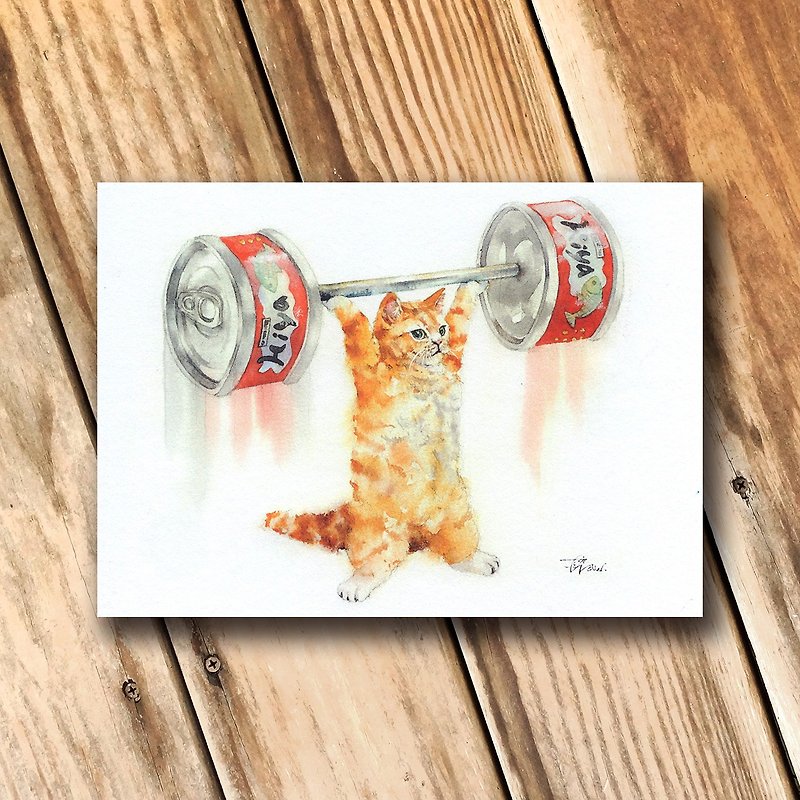 Watercolor cat postcard-orange cat set (4 pieces) - การ์ด/โปสการ์ด - กระดาษ สีส้ม