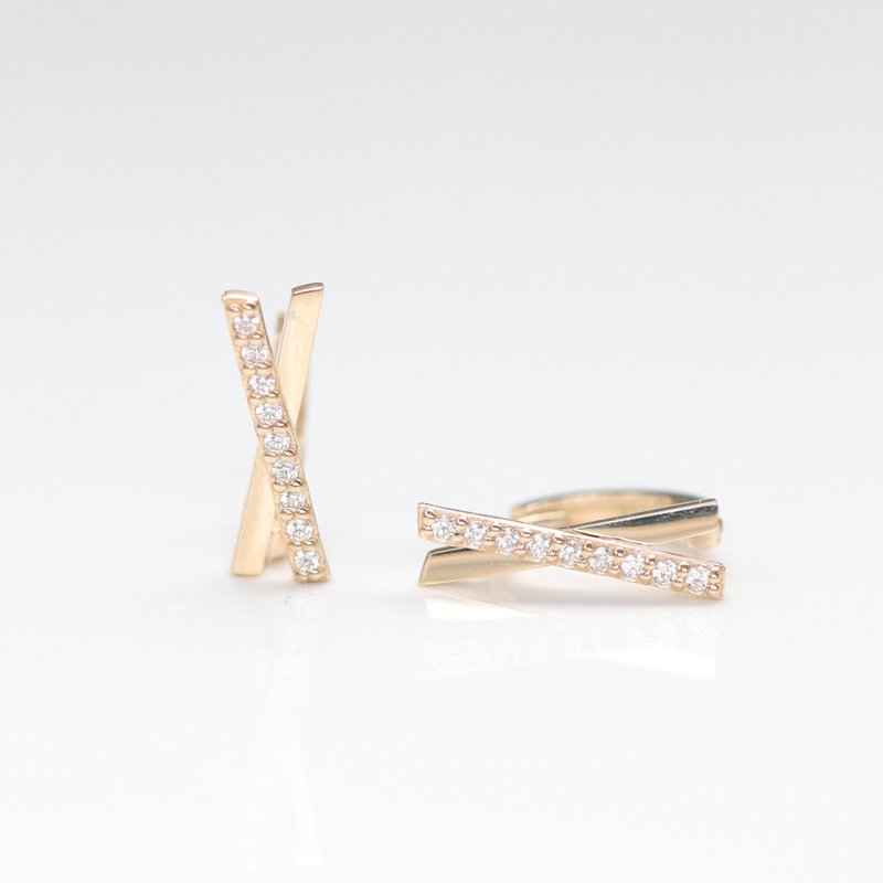 14K Cross Diamond Hoop Earrings - ต่างหู - เครื่องประดับ สีทอง