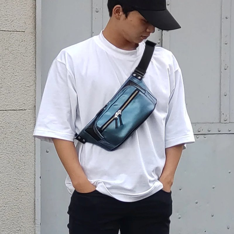 HATTORI服部 MF腰包 銀藍色 日本豐岡鞄 - 其他 - 真皮 藍色