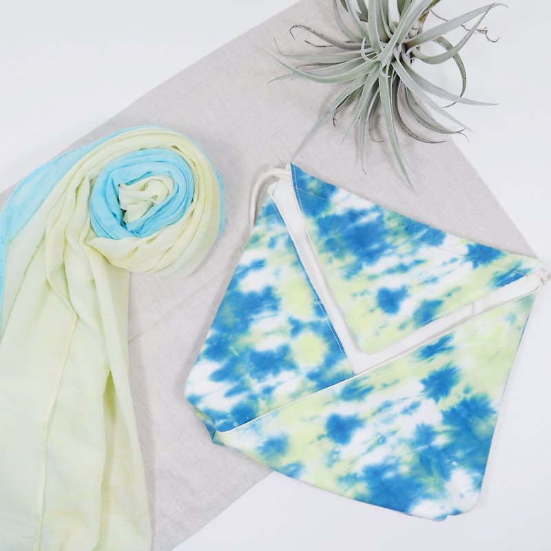 Goody Bag - [flea Fuqi fairy group] original price $ 1535 Japanese kimono bag + scarf hand dyed bag plus gift bag - Scarves - Cotton & Hemp Blue