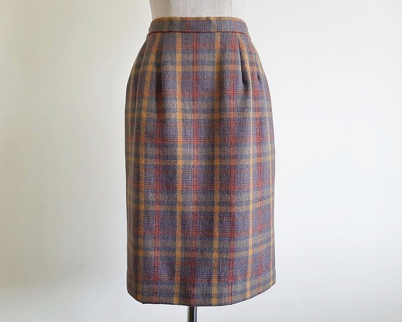 Vintage Gray Red Yellow Plaid Skirt - กระโปรง - วัสดุอื่นๆ 