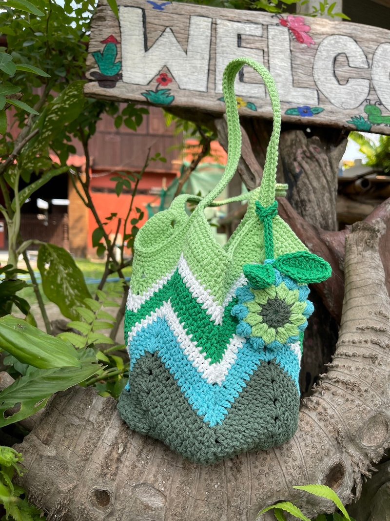 Green Granny Square Bag,Crochet Bag, Women Bag - Handbags & Totes - Cotton & Hemp Green