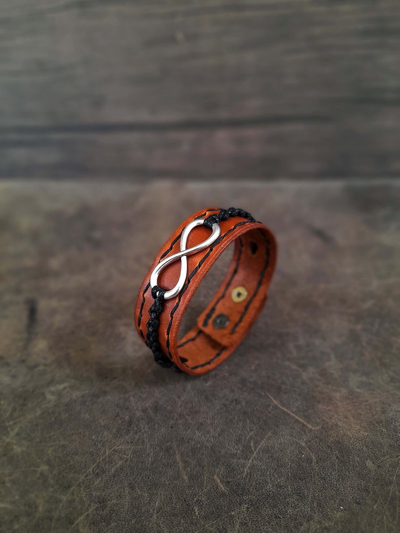 Men Infinity Leather Bracelet - Bracelets - Genuine Leather Brown
