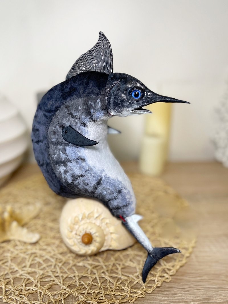 Marlin doll, blue swordfish puppet, plush marlin puppet, fisherman gift - Stuffed Dolls & Figurines - Clay Blue