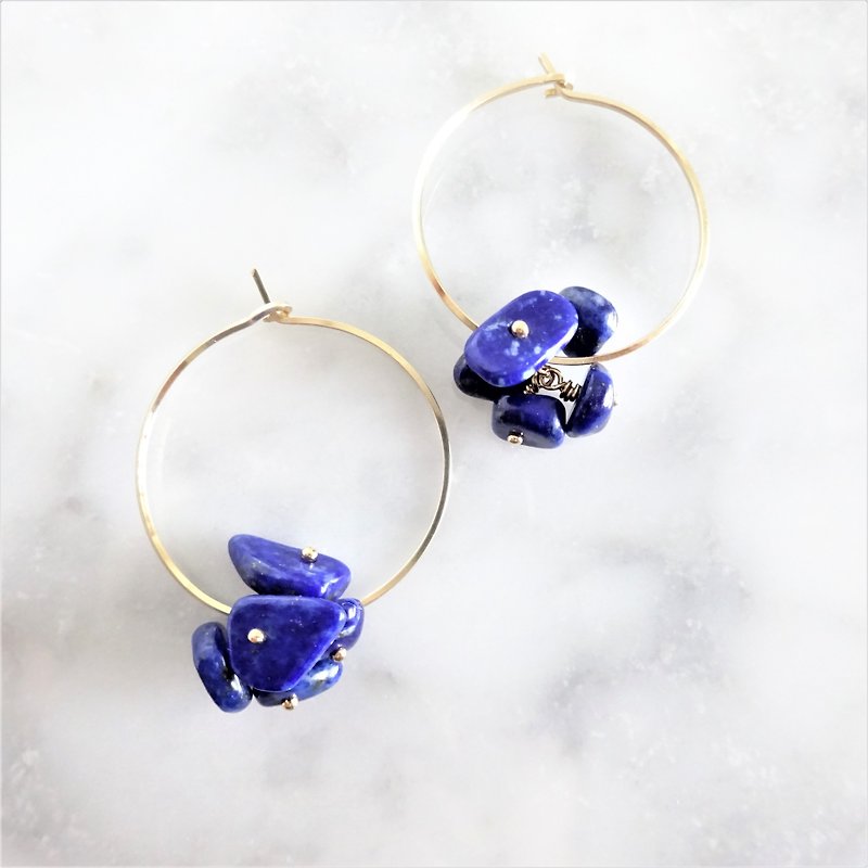 14kgf * Lapis lazuli flowers hoop pierce Ear needle type variable earrings