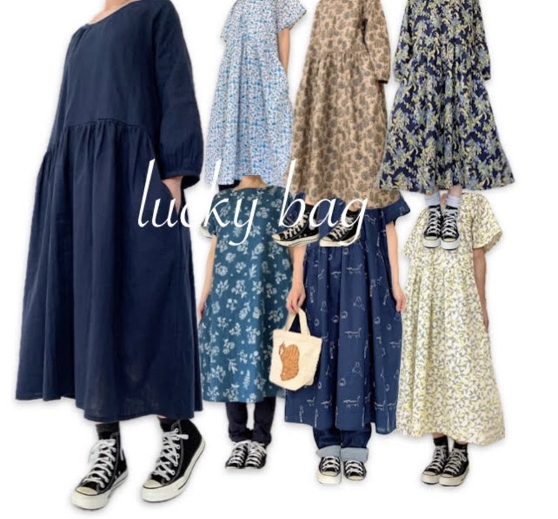 Lucky Bag Set of 2　summer autum n long sleeve half sleeve　dress - ชุดเดรส - ผ้าฝ้าย/ผ้าลินิน หลากหลายสี