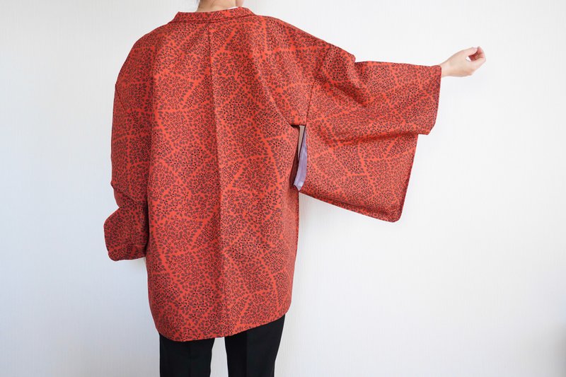 Japanese KIMONO, orange kimono, leaf haori, authentic kimono, traditional kimono - ジャケット - ポリエステル オレンジ