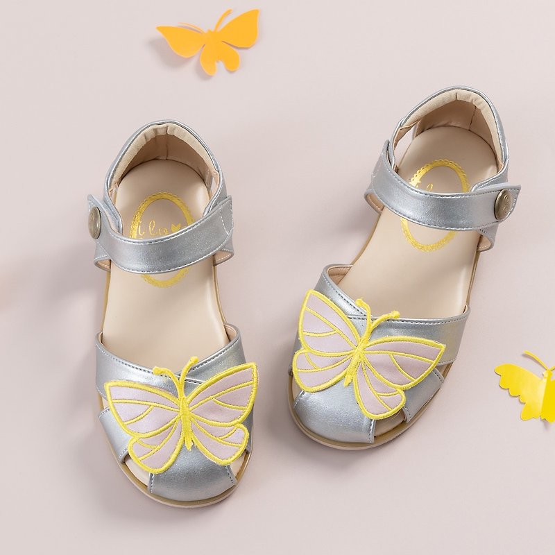 Bess 粉黃蝴蝶銀色涼鞋 - 童裝鞋 - 其他材質 