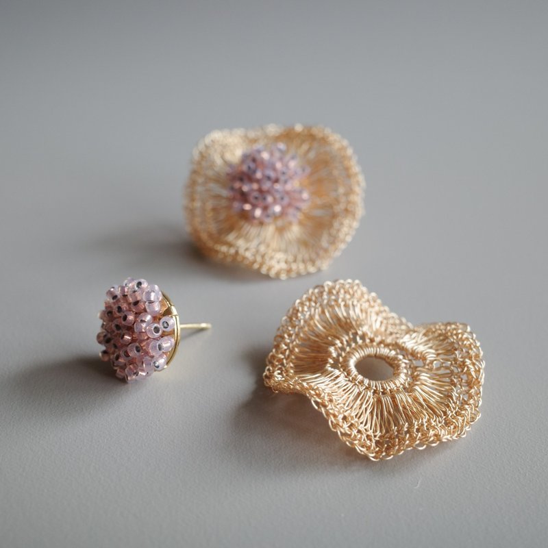 2way Orbit Glass Beads　 Gold color - 耳環/耳夾/耳骨夾 - 玻璃 金色