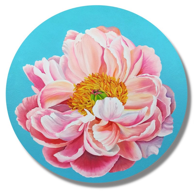 Pink Peony Painting Flower Original Art Picture Floral Picture Gift - 海報/掛畫/掛布 - 棉．麻 多色