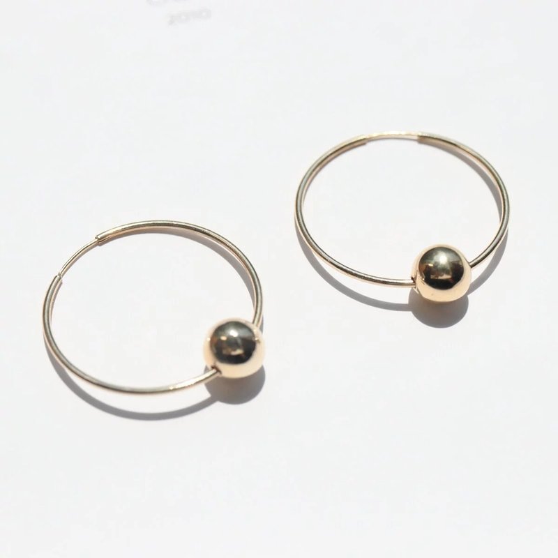 14K Large Gold Ball Cycle Earring 圈圈金球耳針耳環 - 耳環/耳夾/耳骨夾 - 貴金屬 金色