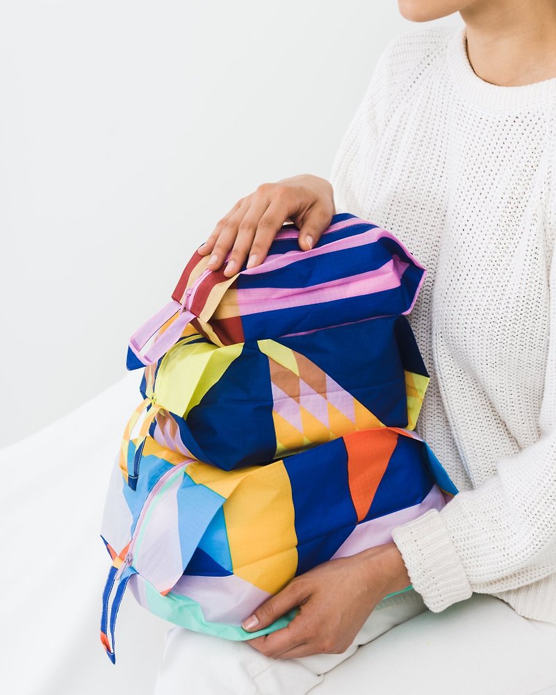 BAGGU旅行收納包三個一組- 拼色系列 - 化妝袋/收納袋 - 防水材質 藍色