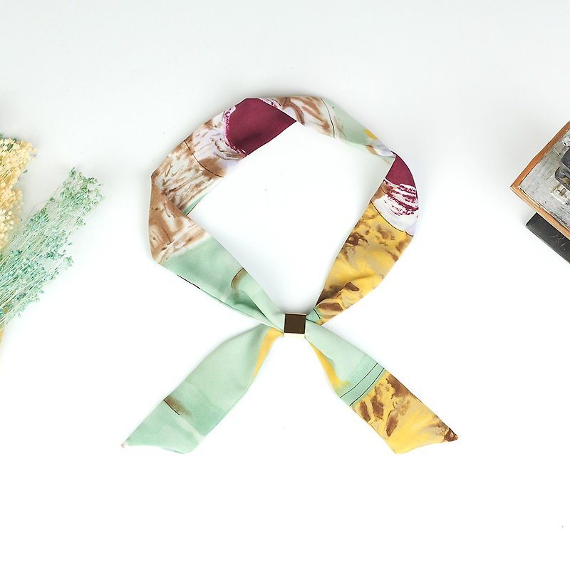 Handmade Hairband Headband scarves scarf - ผ้าพันคอ - ผ้าไหม สีเขียว