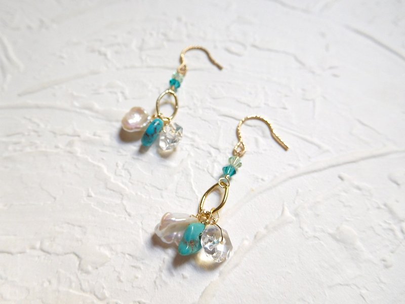 14K Gold Hook Style Colorful Summer Turquoise Stone Earrings