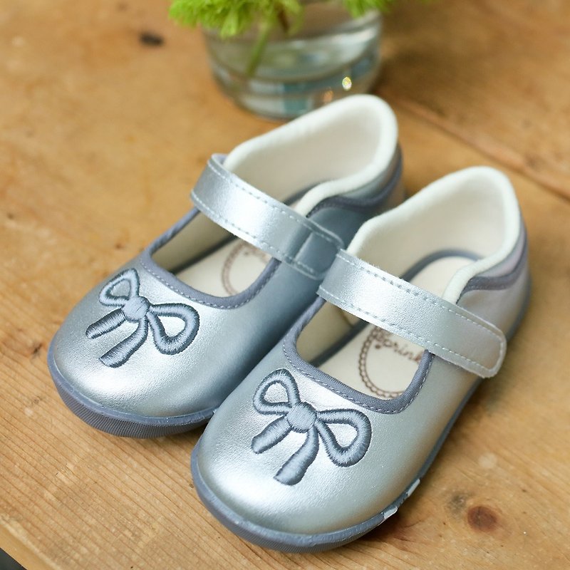 Juliet Elegant silver three-dimensional bow baby shoes - Kids' Shoes - Other Materials Silver