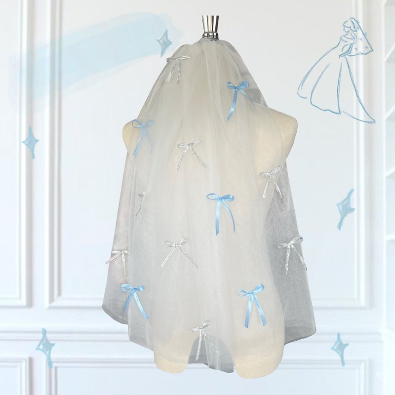 Blue Silver Ribbon Veil : Wedding bridal veil - 髮圈/髮夾 - 繡線 