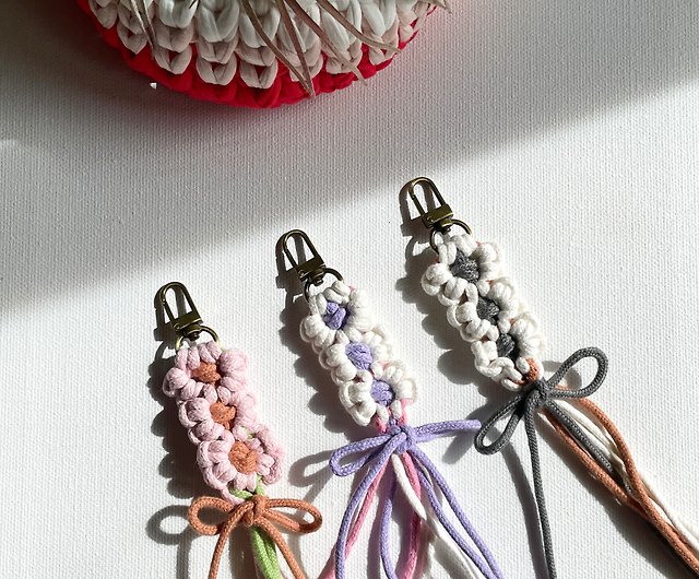 Handmade Macrame flower keychain/ bag charms/ Party favors-Purple