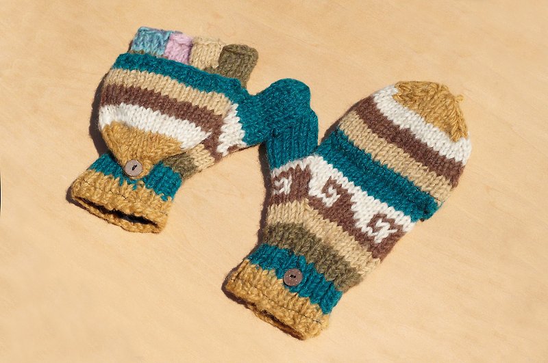 NG Goods Limited a knitted pure wool warm gloves / 2ways Gloves / Toe gloves / bristles gloves / knitted gloves - desert sky and Eastern European national totem - Gloves & Mittens - Wool Multicolor