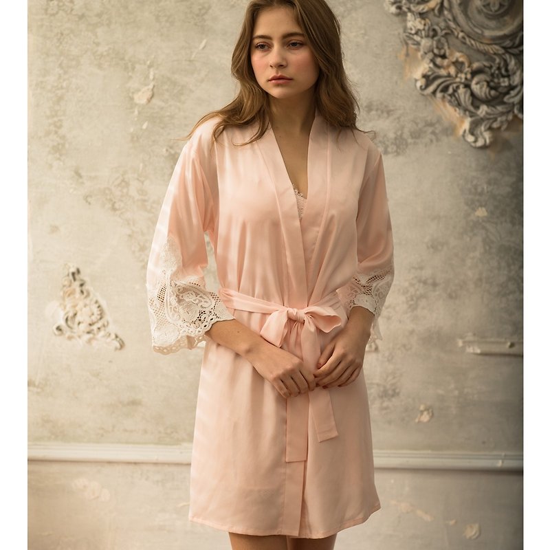 Home Service Elegant Declaration Lightweight Soft Satin Tie Outer Robe Top - Light Pink - Overalls & Jumpsuits - Polyester Pink