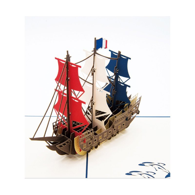 日本 Pop-up  紙雕3D立體卡片 三色帆船 - 卡片/明信片 - 紙 